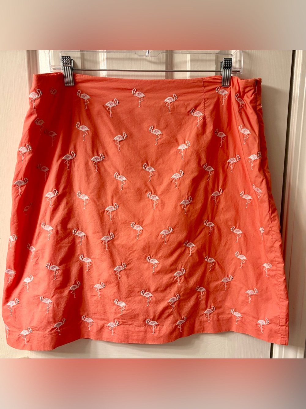 Talbots  Coral Flamingo Embroidered Skirt